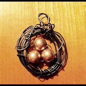 Chocolate pearl wire wrapped bird’s nest necklace